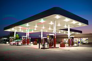 Well lit and welcome gas station at night